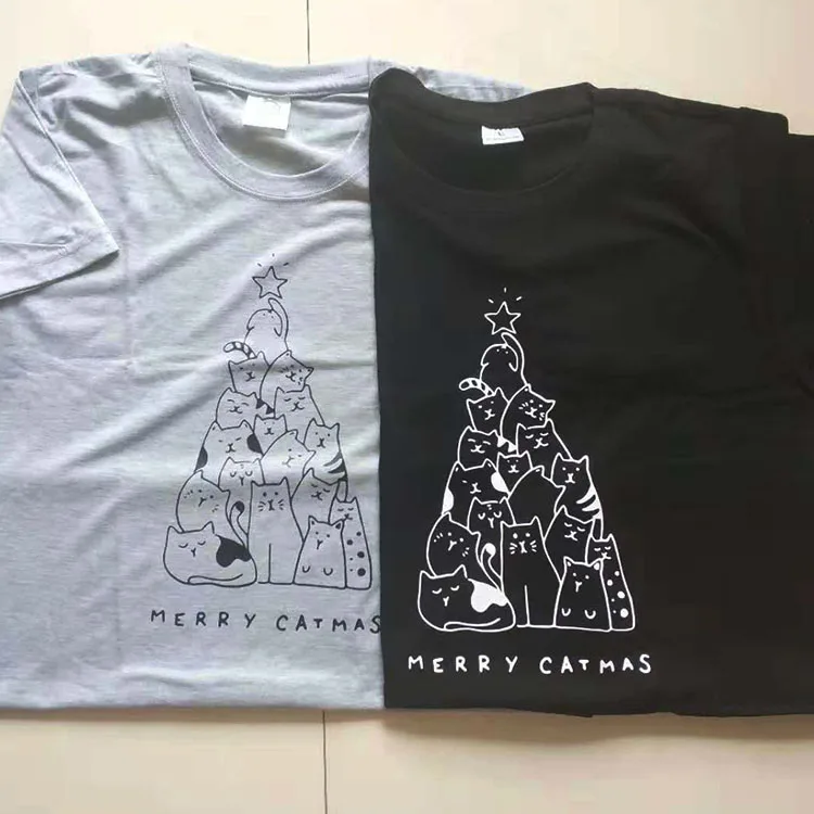 Merry Christmas футболка женская короткий рукав хлопок футболка Merry Catmas Забавный Китти принт топ мультфильм футболка с котами Рождественская футболка