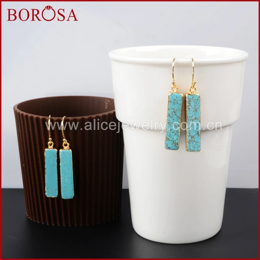 

BOROSA Rectangle Bar Charms Earrings,5pairs Gold Color Blue Howlite Stone Dangle Earrings Drusy Drop Earrings for Women G1020