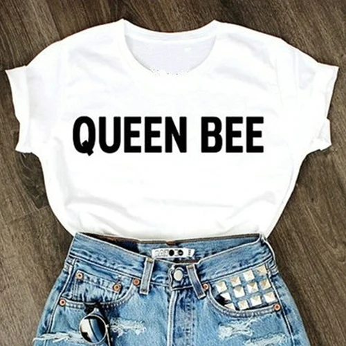 2016 Женская Милая футболка QUEEN BEE с буквенным принтом Короткие топы летняя