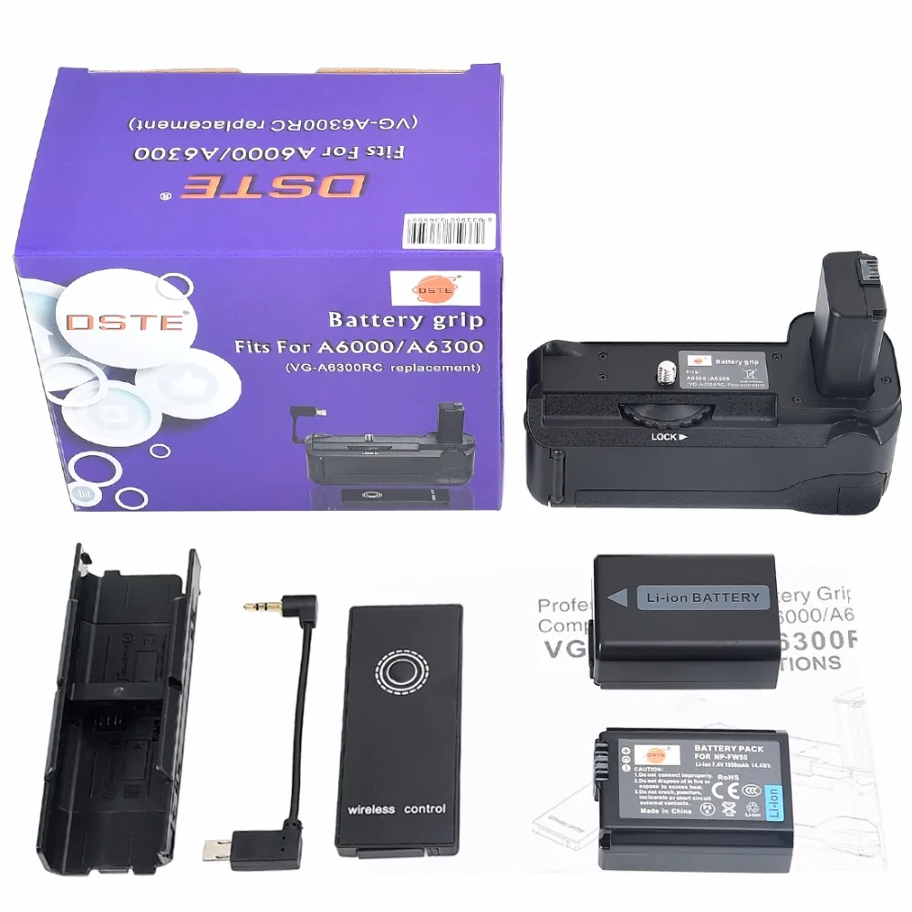 DSTE Multi-Power Vertical Battery Grip Handgrip Holder Remote Control with 2PCS NP-FW50 for Sony A6000 A6300 Camera | Электроника