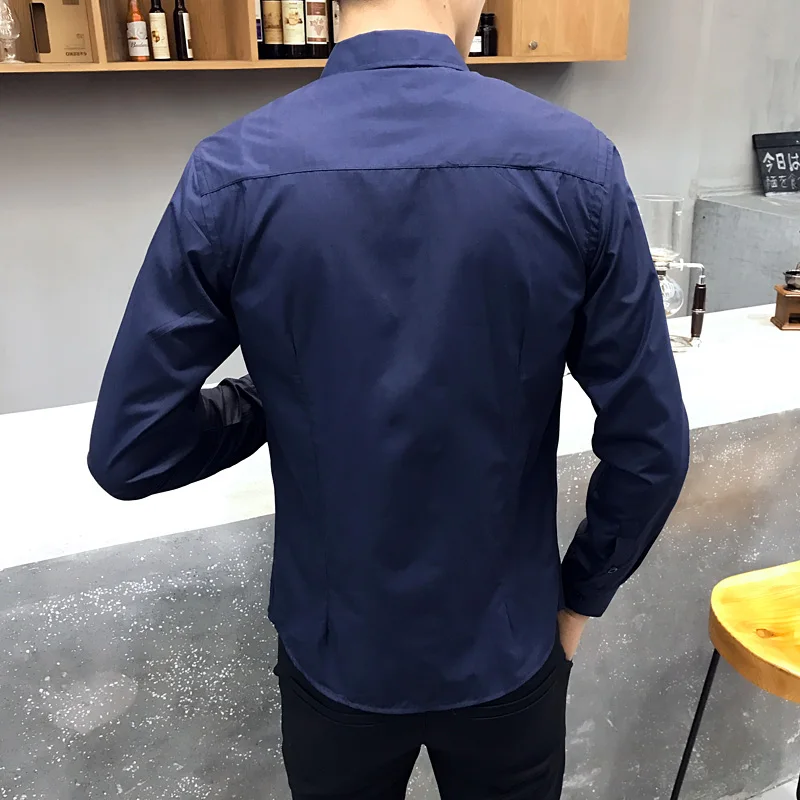 Новинка 2017 Весенняя Мужская Повседневная рубашка мужская с длинным рукавом