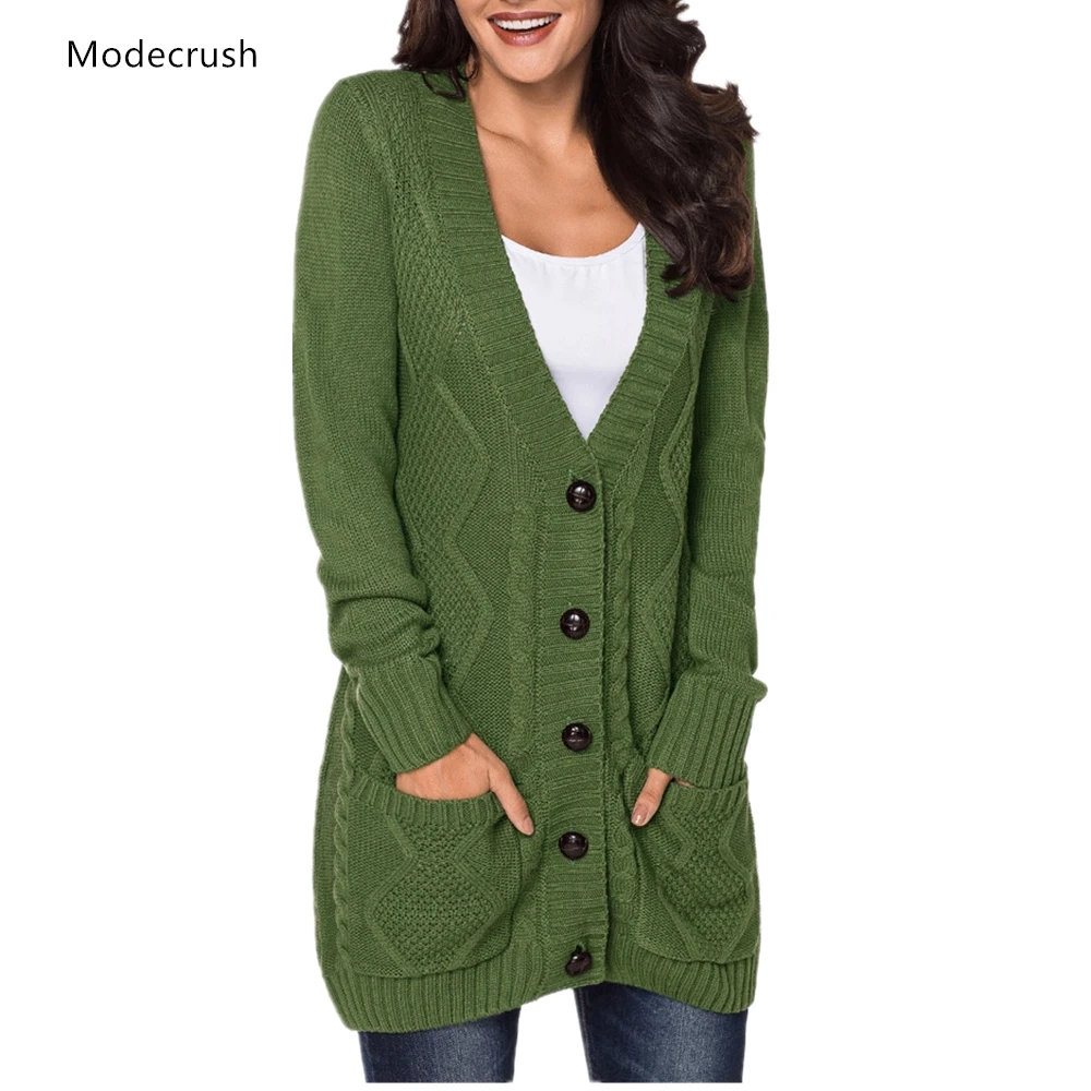 Modecrush Женские однотонные свитер пальто однобортный двойной карман джемпер