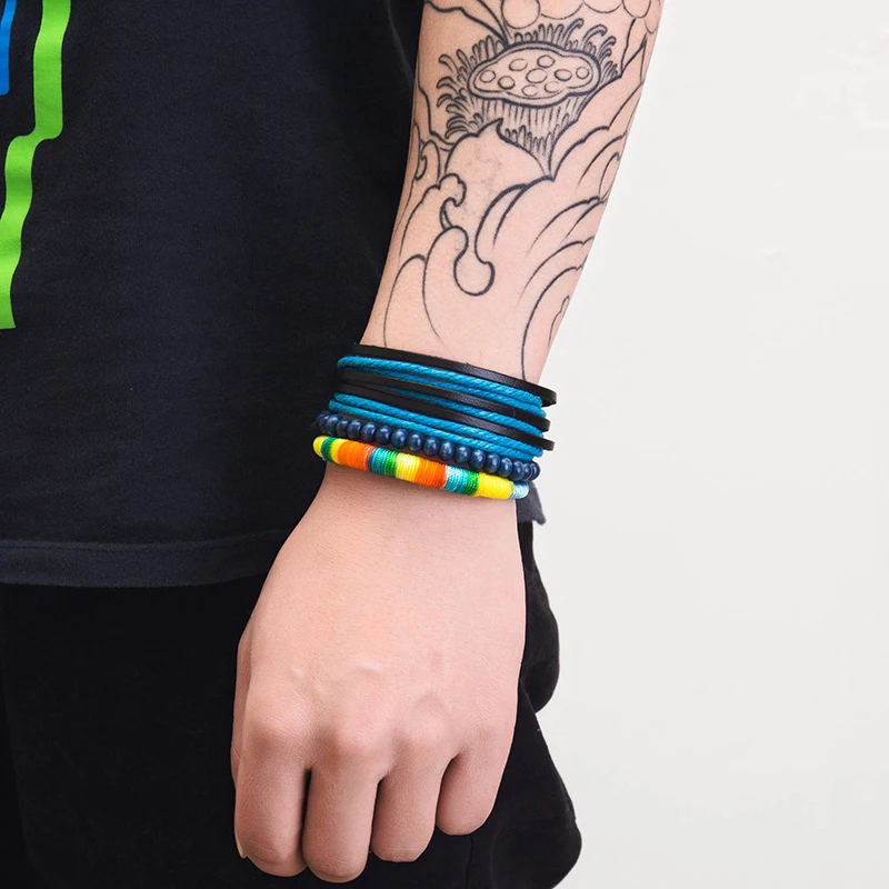 3 шт./компл. модный мужской кожаный браслет в стиле панк плетеный на запястье