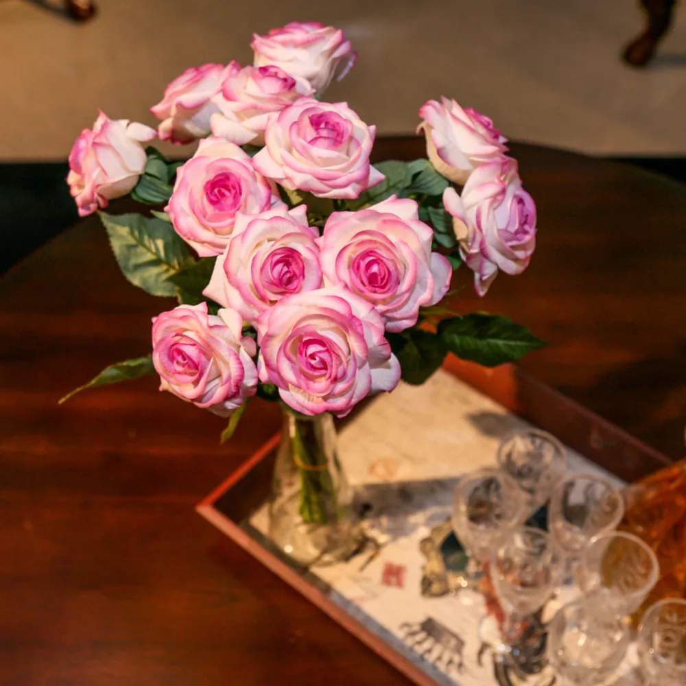 12 шт./компл. искусственные цветы розы латексные свадебные цветочные настоящие на