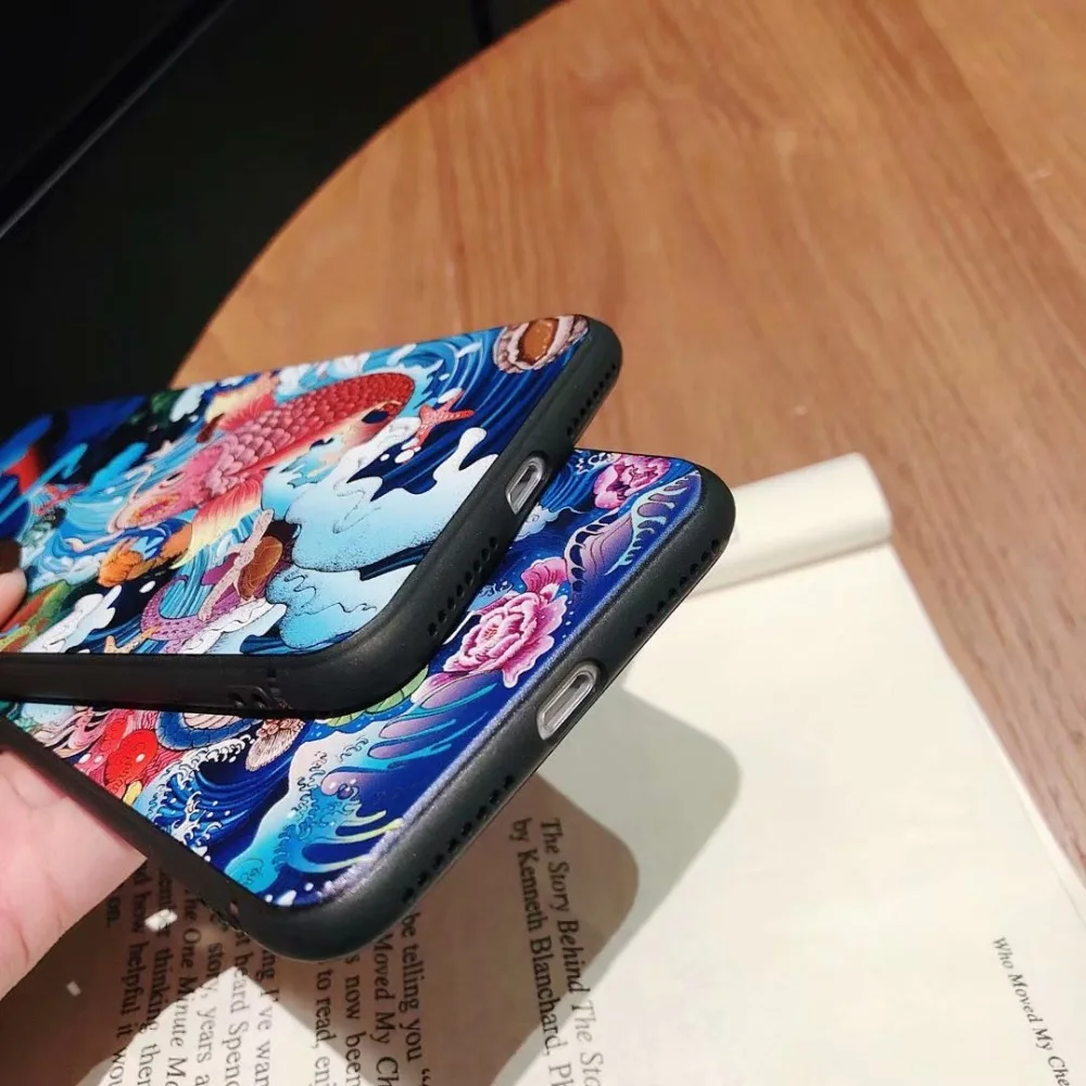 Чехол с 3D рельефом Koi Fish китайский дракон белый тигр чехол для Apple iPhone X XS XR TPU