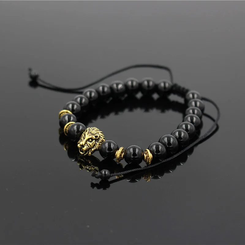 Плетение Лев камень бусины браслеты для женщин Pulseira Masculina мужские ювелирные изделия Feminina Bileklik эластичные Braclet Bijoux для мужчин s