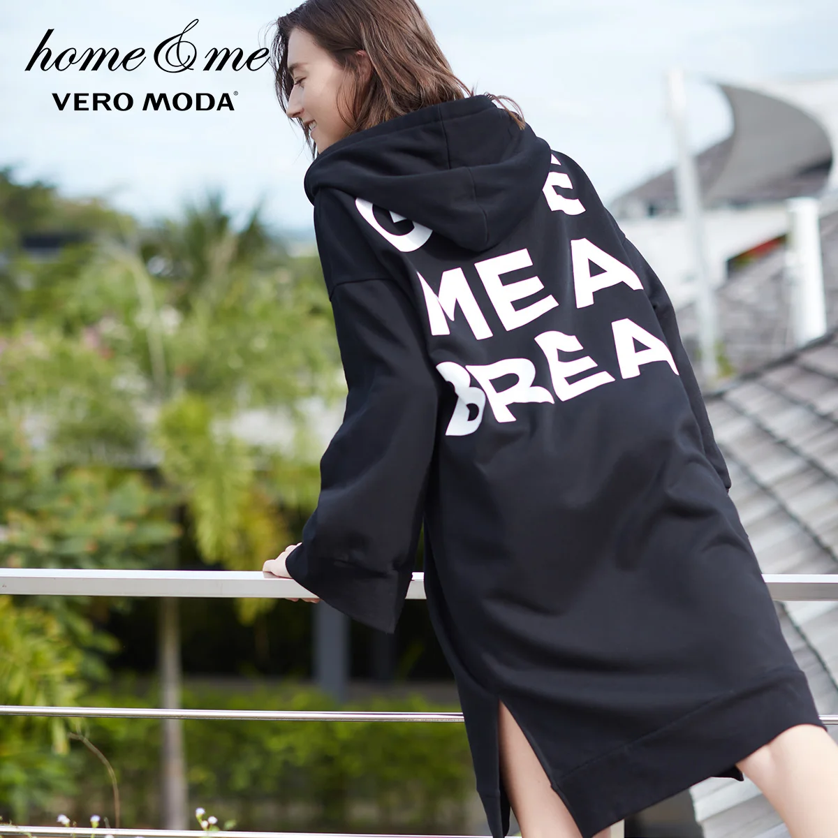 Vero Moda платье женское толстовка женская Весна Новое с капюшоном Свободное длинное домашнее платье для отдыха | 318160504 - Color: Black