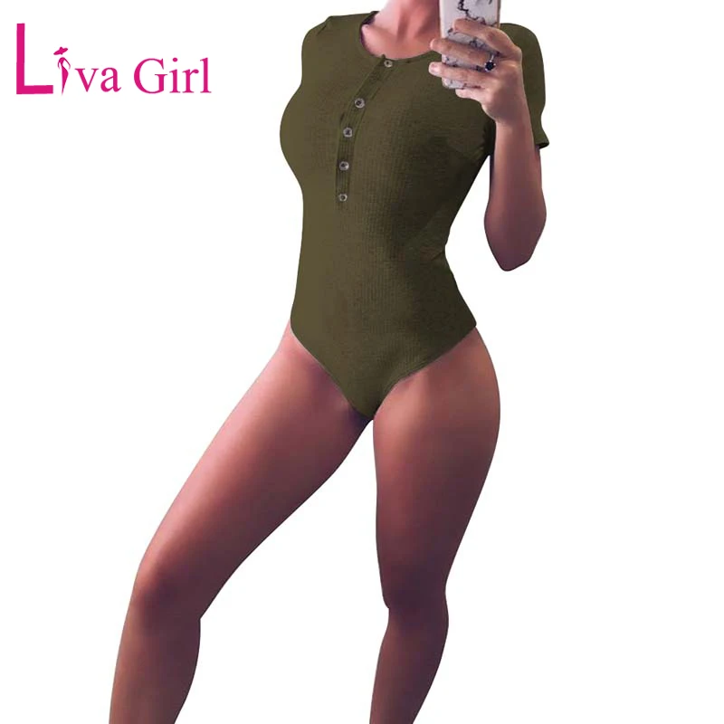 

Повседневное однотонное боди LIVA GIRL для женщин, сексуальное боди с V-образным вырезом и пуговицами и коротким рукавом, облегающие комбинезон...