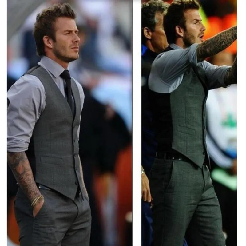 Серый приталенный жилет для мужчин David Beckham деловой мужской костюм Свадебный