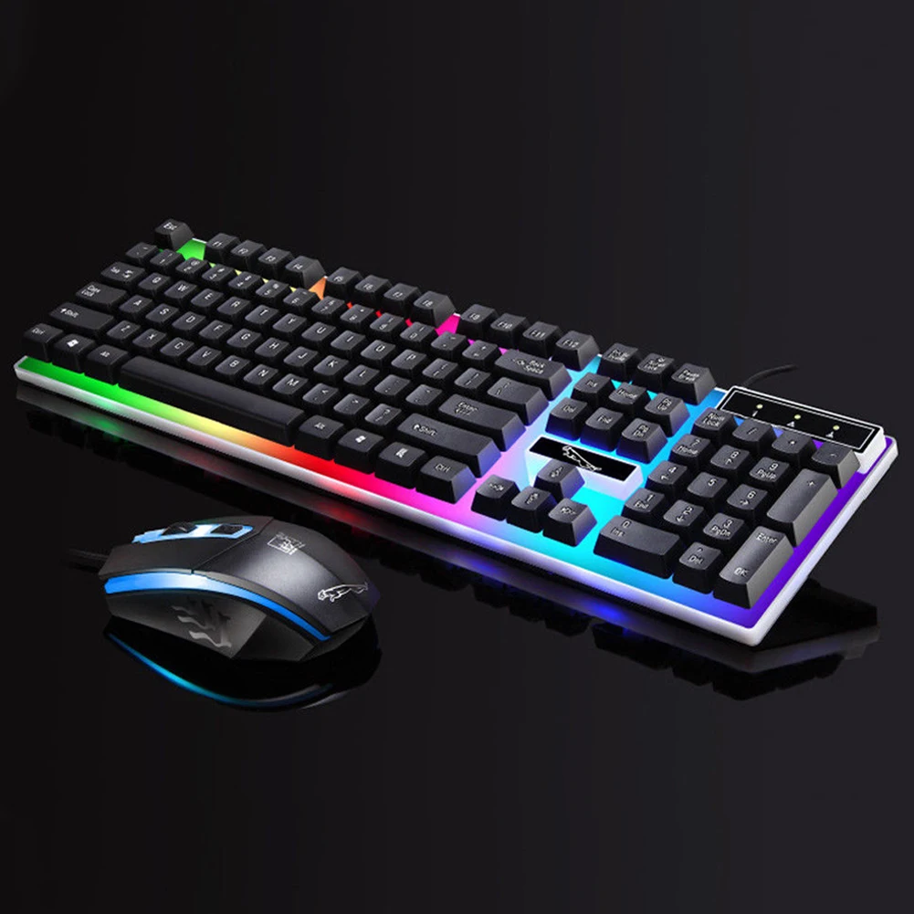Офисные USB Powered клавиатура и мышь комплект игровой Радужная подсветка ABS стильный