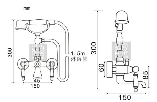Античная латунь Ванна кран настенное крепление Смеситель с ручной душ/держатель