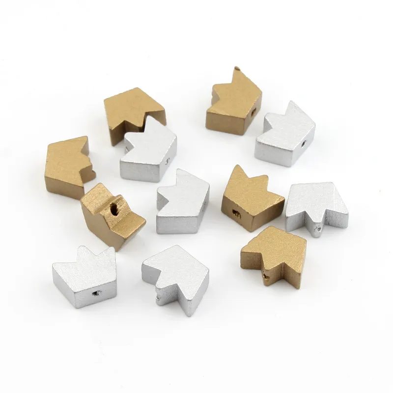 Бусины деревянные смешанные золотистые/серебристые 17 х12 мм короны для