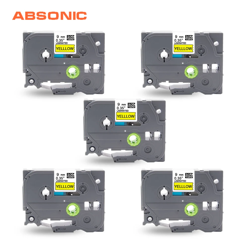 Absinic 5 шт. 9 мм черная на желтой TZe ленте TZ621 621 TZ TZe621 Совместимость для Brother P Touch PT D210