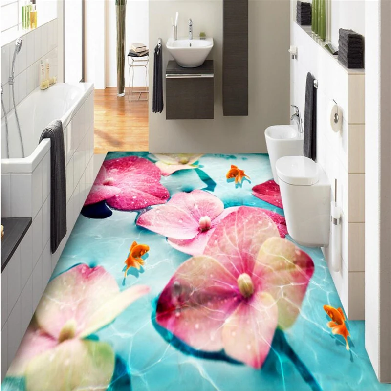 Beibehang пользовательские фото обои розовый цветок Золотая рыбка для пола ванной