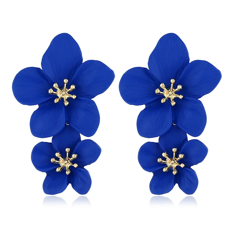 blue Красные цветочные серьги для женщин, корейские летние серьги, металлические серьги с большими желтыми розовыми цветами, модные ювелирные украшения aretes - Окраска металла: blue