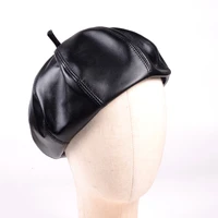 womens genuine leather lambskin beanie beret round octagonal cap newsboy hatcap