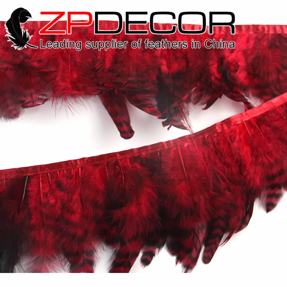 

ZPDECOR Factory Wholesale 10Yard 4-6inch Featured Top Quality Red Chinchilla Rooster Feathers Trim for Costume Decoration
