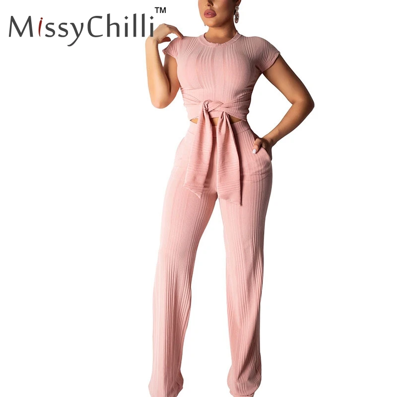 Розовый MissyChilli, сексуальный комплект из двух предметов, на шнуровке, Jumsuit, женские осенние черные свободные повседневные Комбинезоны, Дамский комбинезон размера плюс, Длинные Комбинезоны - Цвет: Розовый