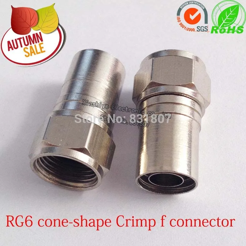 50PCS copper RG6 cone-shape Crimp f connector Hex F-Type Connector Adapter coaxial cable f-type plug | Обустройство дома