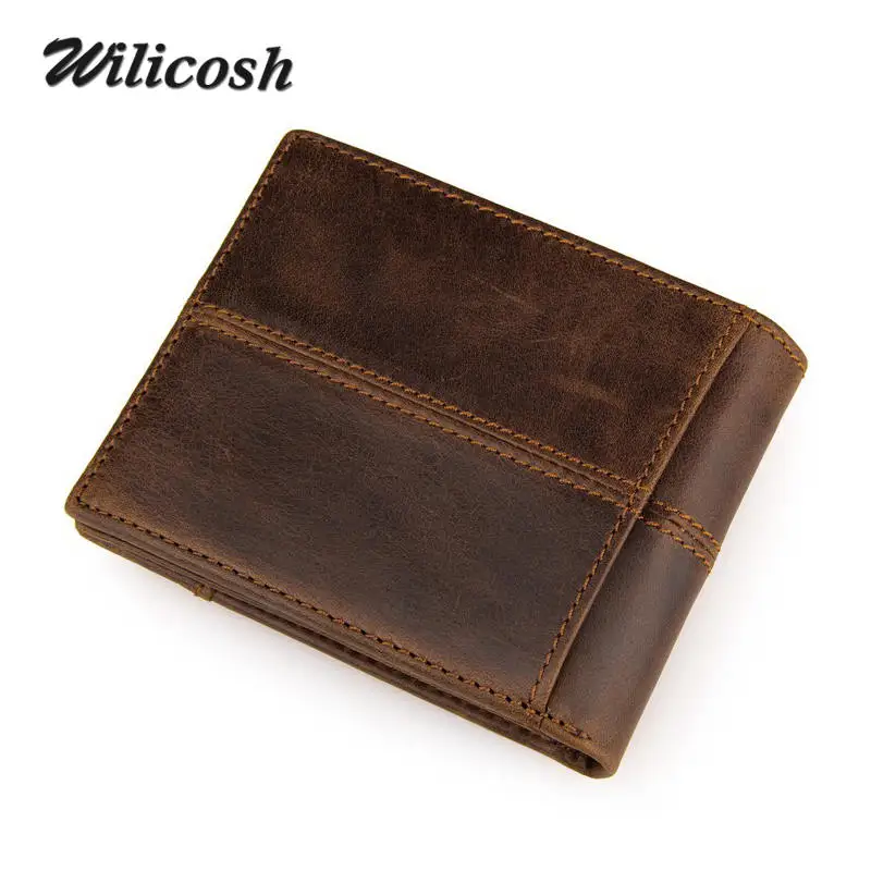 Wilicosh 100% натуральная кожа мужские кошельки Роскошные короткий стиль мужской