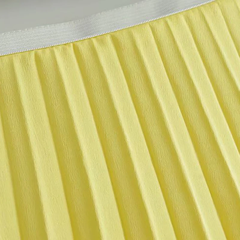 Женская однотонная желтая плиссированная юбка миди на молнии сбоку стильная