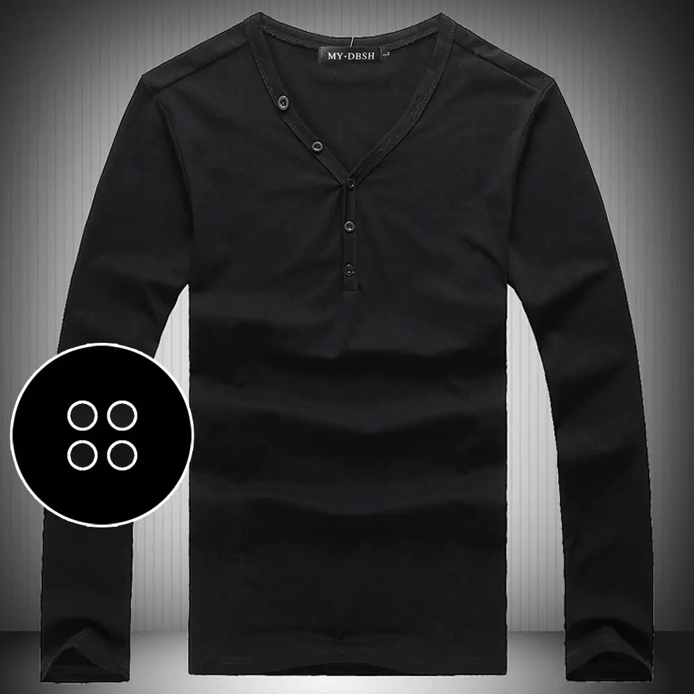 Long Black Мужские облегающие футболки, летние хлопковые футболки, мужские повседневные майки, облегающие футболки с v-образным вырезом и пуговицами, футболки с коротким рукавом, большие размеры S-3XL - Цвет: Long Black