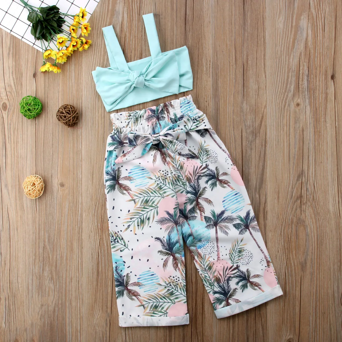 2018 Новый брендовый летний детский комплект одежды для маленьких девочек топ на