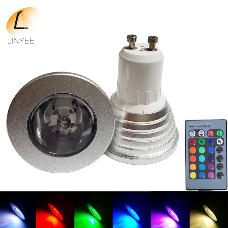 1 шт 5 Вт RGB светодиодный лампы GU10 AC85-265V затемняемое светодиодное пятно света 16 Цвета меняется с 24key ИК Rremote Управление праздничного декора