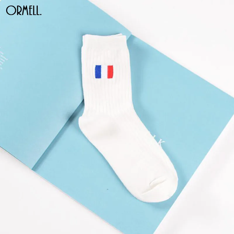 Женские хлопковые носки с вышитым флагом однотонные в корейском английском