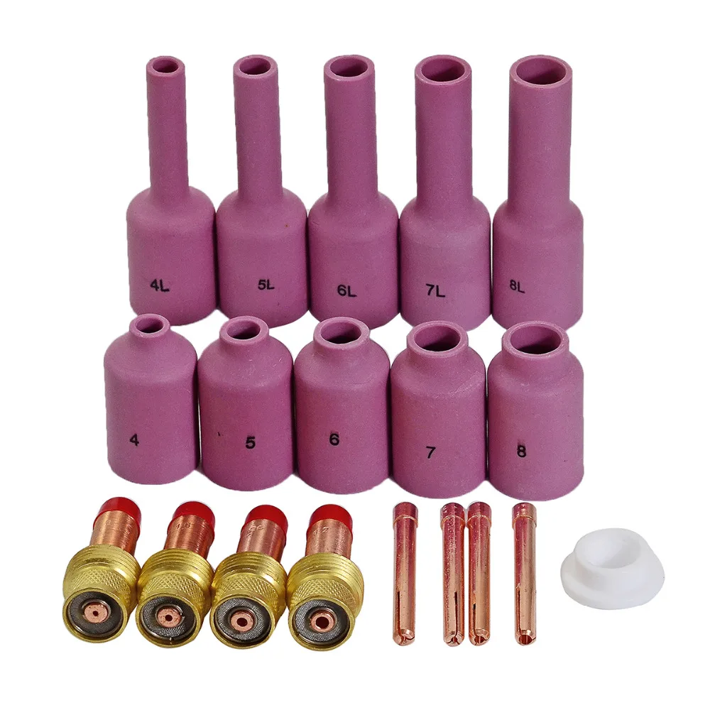 

TIG Long Gas Lens Collet Long Alumina Cup Kit Fit WP 17 18 26 TIG Welding Torch Accessories Consumables 19pcs