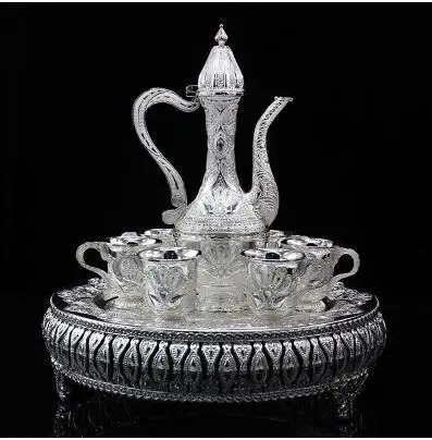 silver palted Европейский сплав Винтажный Золотой цвет винный набор свадебный бар домашний декоративный кувшин посуда для питья напитков набор вина чашка JJ056 - Цвет: silver palted