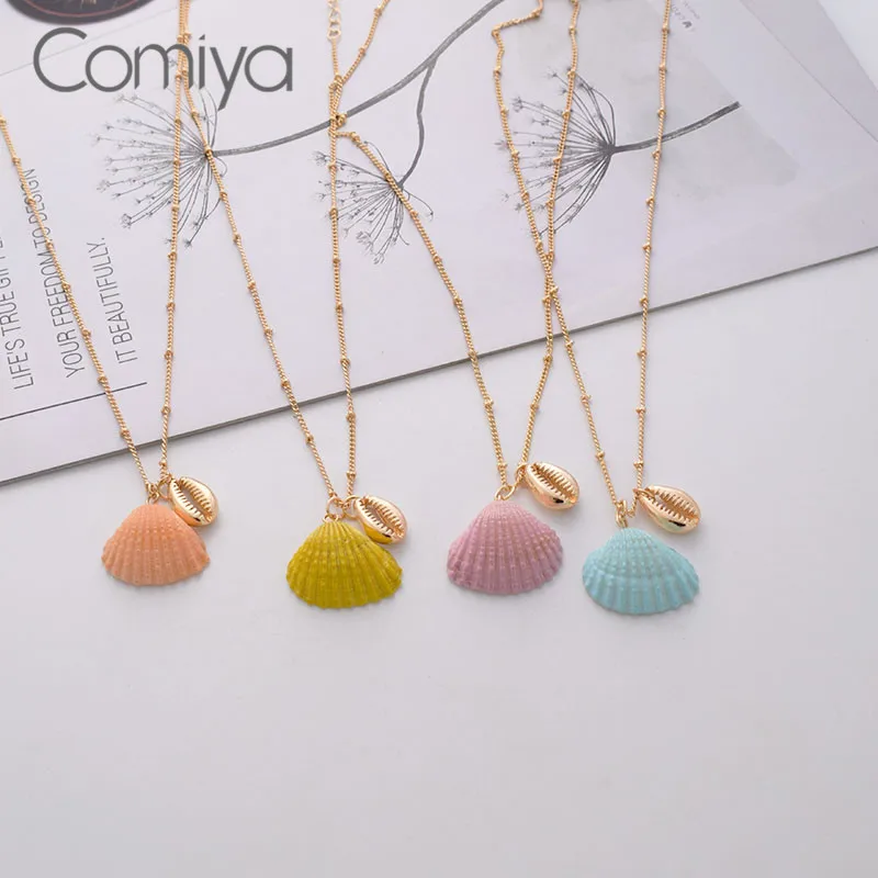 Comiya Fashion Zinc Alloy Chokers Necklaces Gold Color Long Links Chain Necklace For Women Shells Jewelry From India | Украшения и