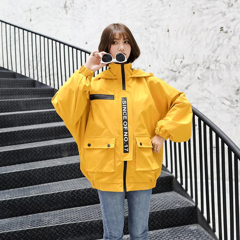 Женская свободная куртка-бомбер Harajuku повседневная короткая куртка на молнии с
