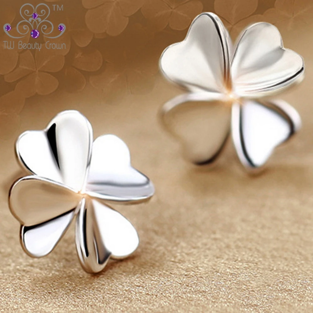 Женские серьги гвоздики из серебра 925 пробы с 4 листьями|small stud earrings|stud earringsstud earrings