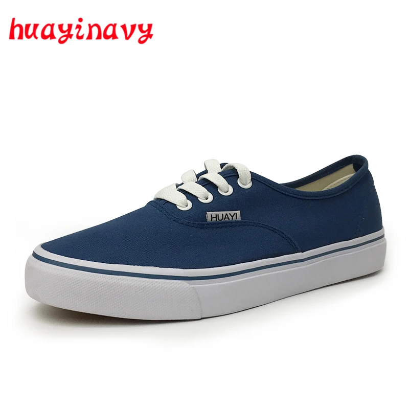 huayi navy Fashion Men Shoes Casual Flat White Canvas 2018 Spring Summer Comfortable Vulcanized For V01 | Обувь