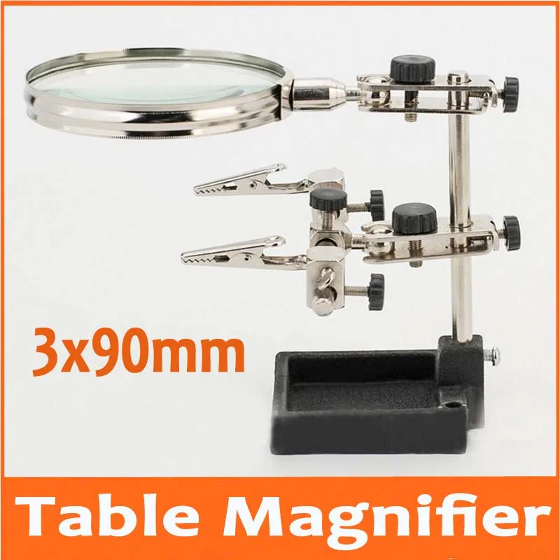 

3X 90mm Table Lamp Style Desk Welding Frame Hand Loupe Electric iron auxiliary Clip Magnifier Magnifying Glass Cellphone Repair
