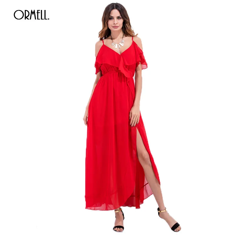 Ormell пикантные красные Для женщин Спагетти ремень Платья для Новинка 2017 года
