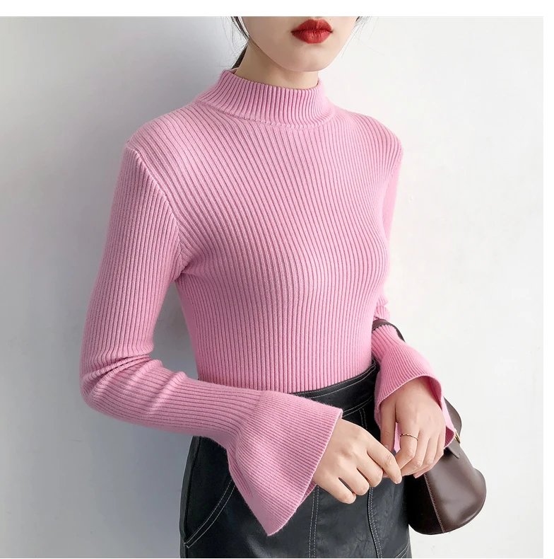 Элегантный Высокий воротник свитера Твердые Трикотажные топы для девочек Корена