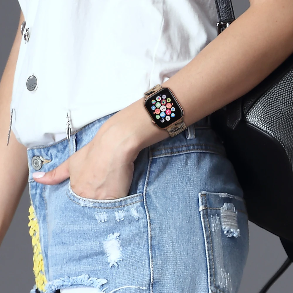 Ремешок резиновый для Apple Watch 4 3 Band 44 мм 38 iWatch 42 40 браслет с пряжкой из нержавеющей