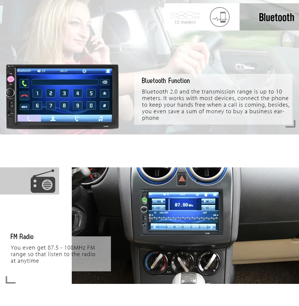 2 Din универсальный 7010B 7 дюймов Bluetooth FM радио Автомобильный MP5 автомобильный радиоприемник проигрыватель сенсорный экран видео Bluetooth Android стерео MP5 плееры