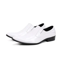western white blue genuine leather luxury brand italian shoes man high heels pointed toe dress wedding shoes loafers size 13