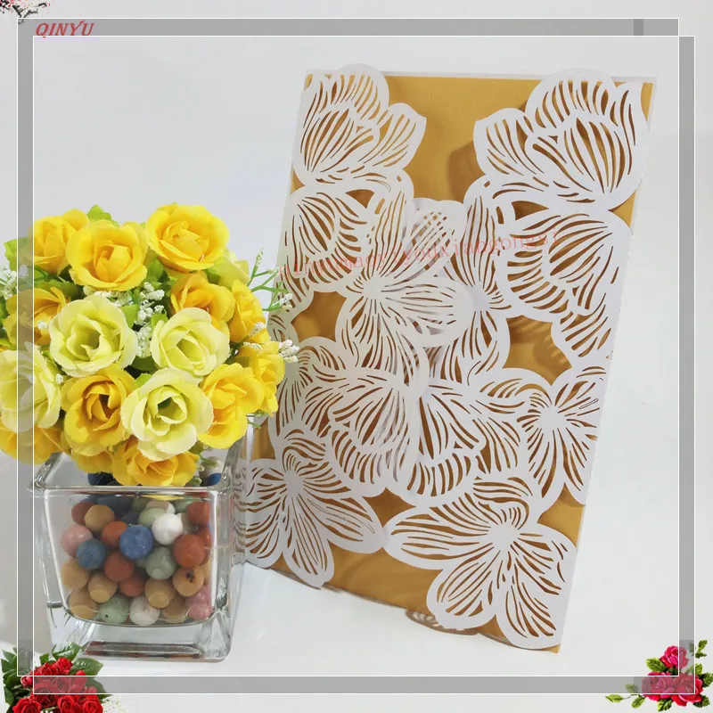 10/30 шт. свадебные приглашения Синяя лазерная резка открытка Роза элегантная