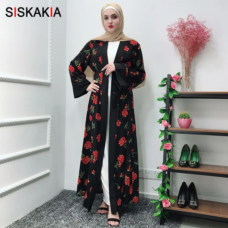 Siskakia элегантный этнический цветочный кардиган с геометрическим принтом абайя и