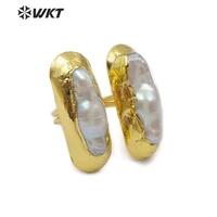 wt r332 freshwater pearl ring double white pearl with gold electroplated ring women pearl jewelry adjustable ring