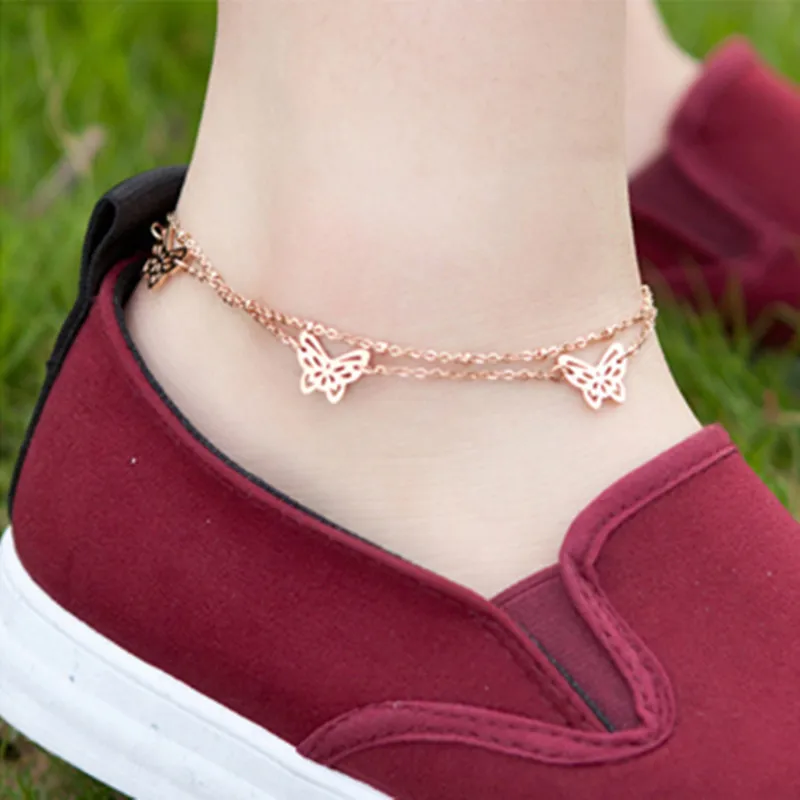 New Arrival Butterfly charm anklet for women Gold-Color Bracelet on a leg Fashion foot chian Ankle jewelry Украшения и