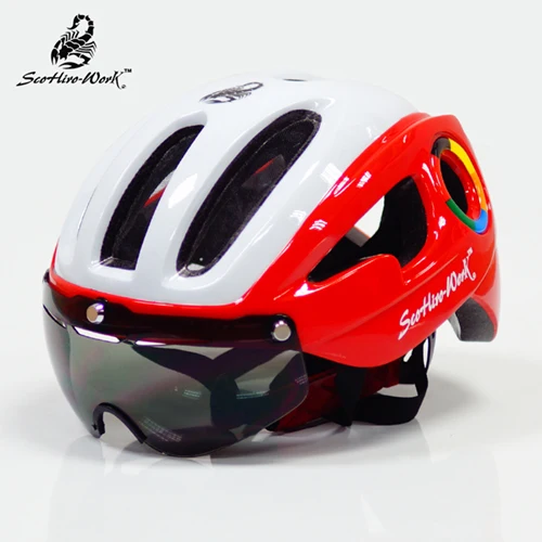 White Red SCOHIRO-WORK ультралегкий велосипедный шлем Mtb Горный шоссейный велосипед велосипедный шлем PC+ EPS дорожный велосипед с 3 линзами очки велосипедный шлем - Цвет: White Red