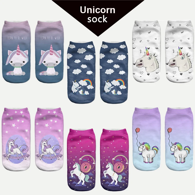 Женские носки в стиле Харадзюку Пикачу 3D милые с принтом единорога короткие