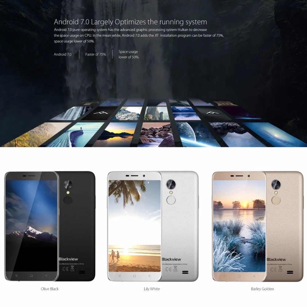 Смартфон Blackview A10, четырехъядерный процессор MTK6580A, HD экран 5,0 дюйма, 2 Гб ОЗУ, 16 Гб ПЗУ, мобильный телефон, задний сенсорный ID, мобильный телефон Android 7,0, 3G