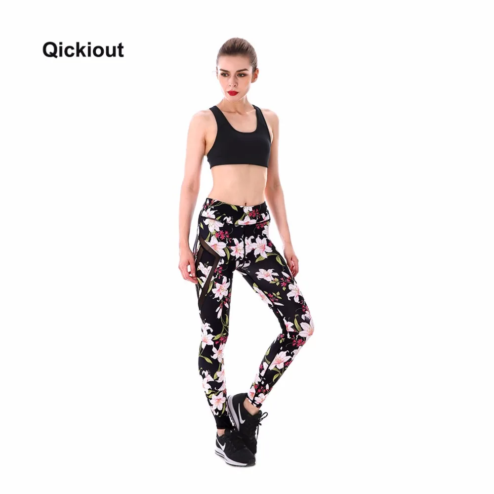 Qickitout бренд осень Для женщин сетки Леггинсы для очаровательные дикие розы печать
