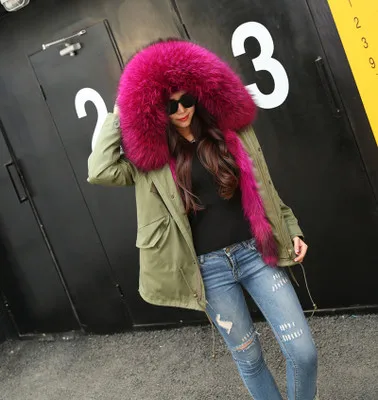 New Winter Jacket Women Coat Detachable 3 In 1 Outerwear Natural Real Raccoon Fur Collar Streetwear Parkas Casual Luxury - Цвет: 2